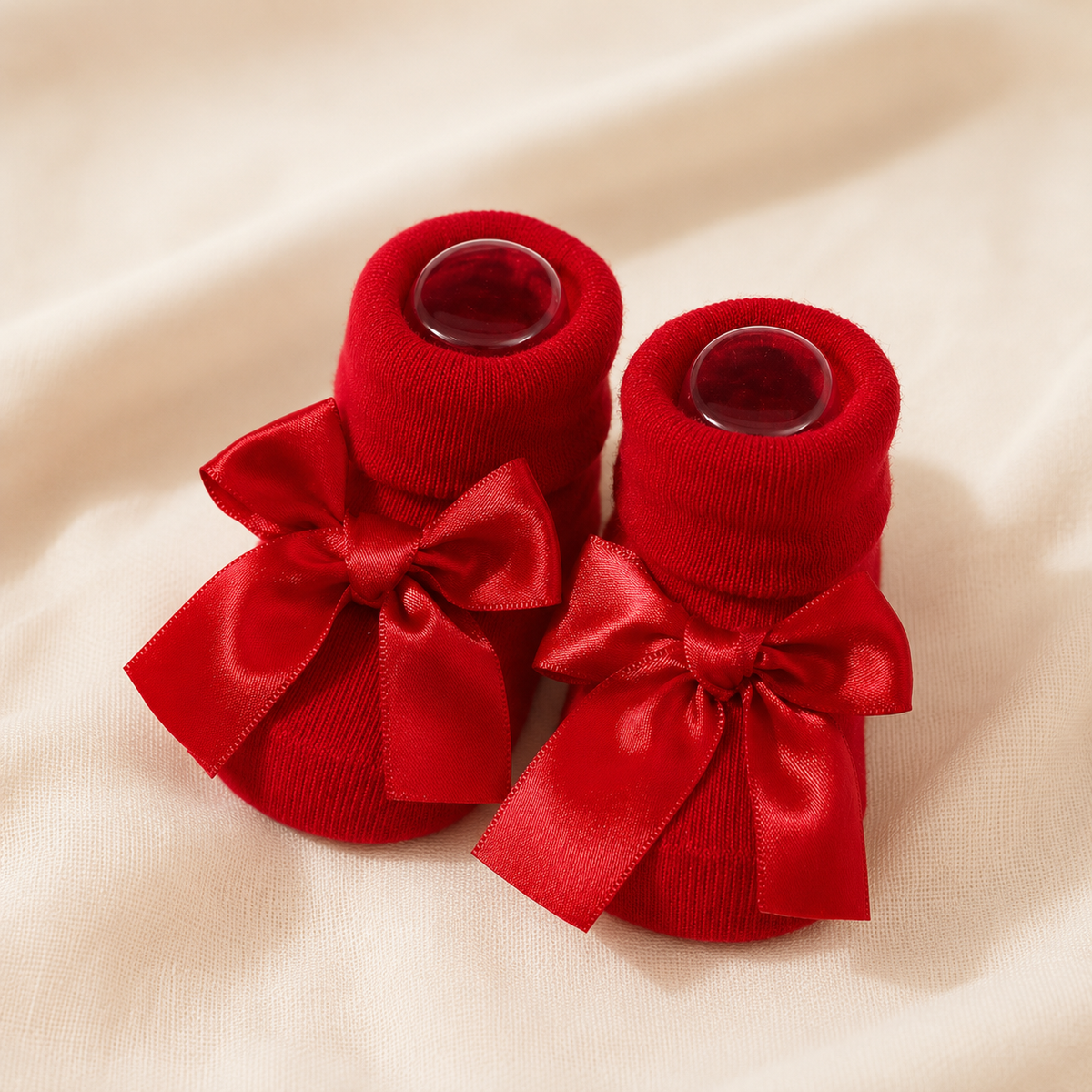 Les Précieuses – Chaussons bébé à nœud satin
