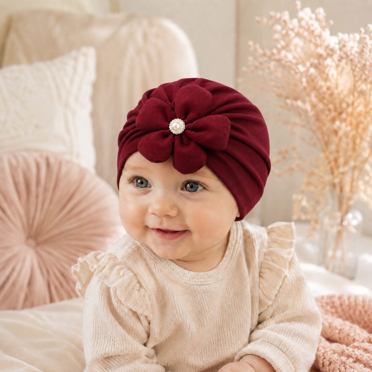 La Fleurie — Bonnet turban bébé à grande fleur