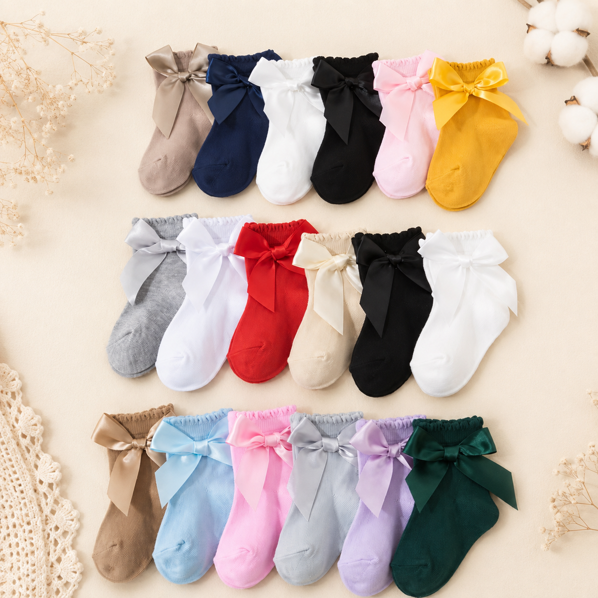 Les Coquettes - Lot de 8 chaussettes bébé à nœud