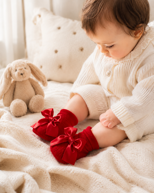 Les Précieuses – Chaussons bébé à nœud satin